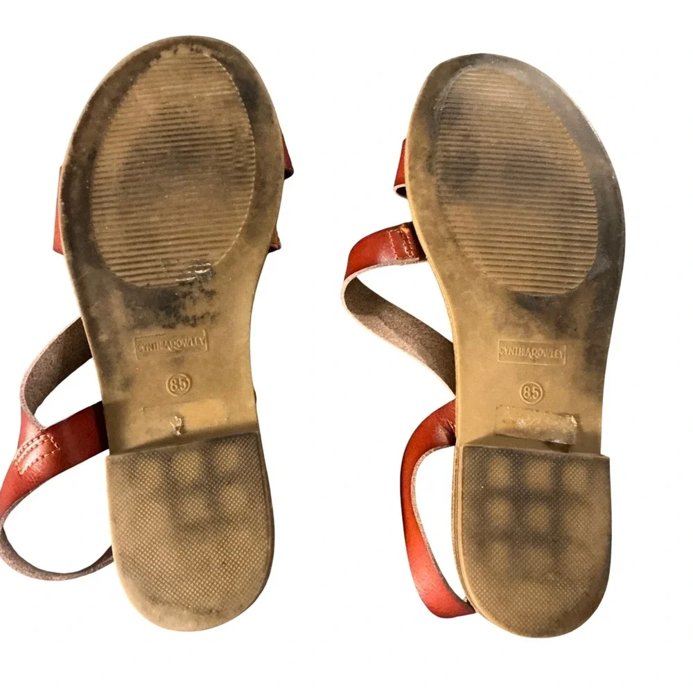 Cynthia Rowley Womens Cognac Brown Leather Slingback Flat Sandals Size 8.5 - Picture 6 of 6